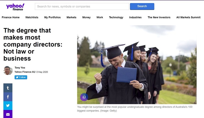 Featured in Yahoo Finance: The degree that makes most company directors